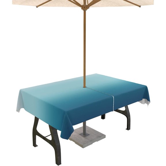 Outdoor Tablecloth with Umbrella Hole and Zipper Blue Ombre Rectangle Tablecloths 60x102 Outside Table Cloths Gradient Gradual Color Patio Table Cover for Outdoor Tables Picnic Garden Party
