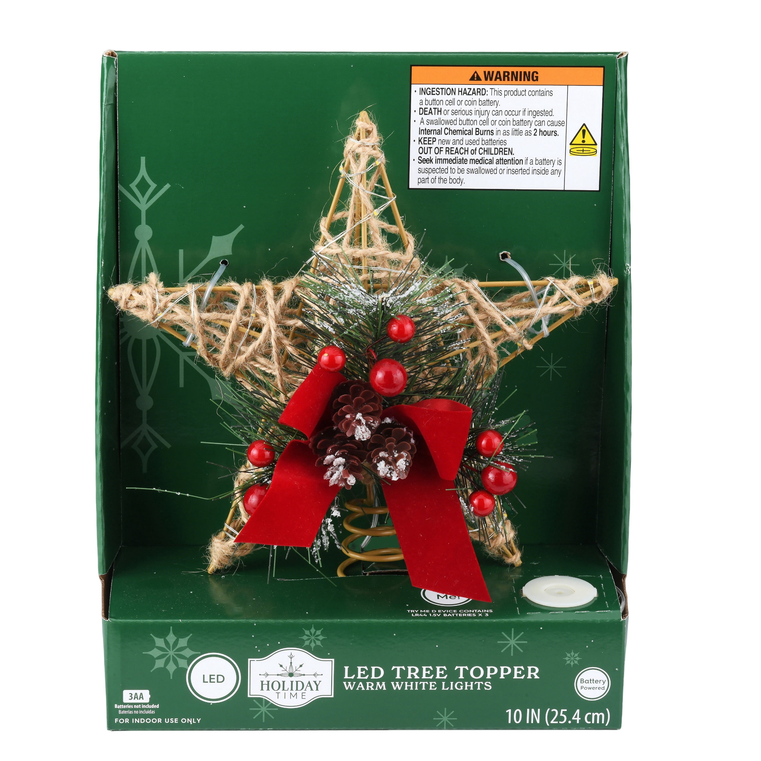 LED Star Christmas Tree Topper, Red and Brown, 10", by Holiday Time