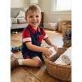 thumbnail image 5 of BemeyourBBs Toddler Baby Boys Summer Clothes 2 Pieces Outfit Contrast Color Short Sleeve Lapel Button Down Shirt Tops with Pockets Cargo Shorts 2Pcs Set, 5 of 9