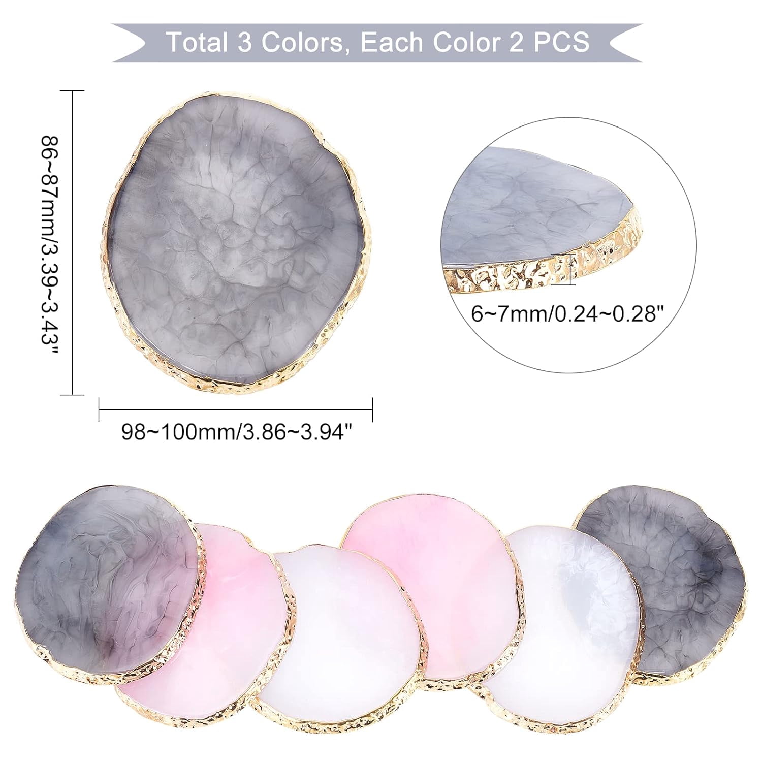 6pcs Nail Art Palette Nail Art Polish Mixing Palette 3 Color Gel Display Board Golden Edge Resin Manicure Display Gel Color Drawing Display for Nail Salon Home Use