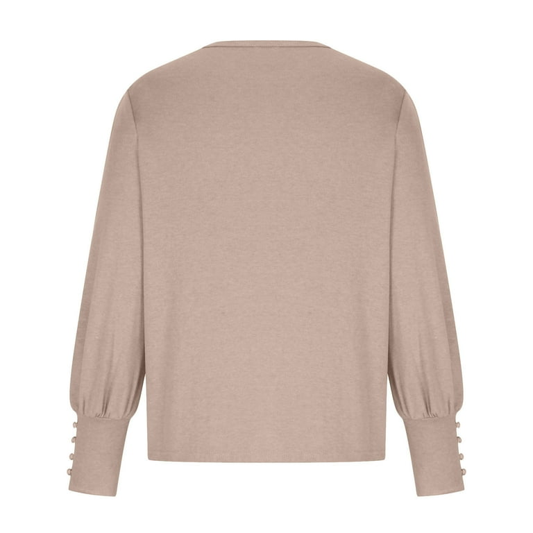 XFLWAM Women's Causal Long Balloon Sleeve Shirts Tops Crew Neck