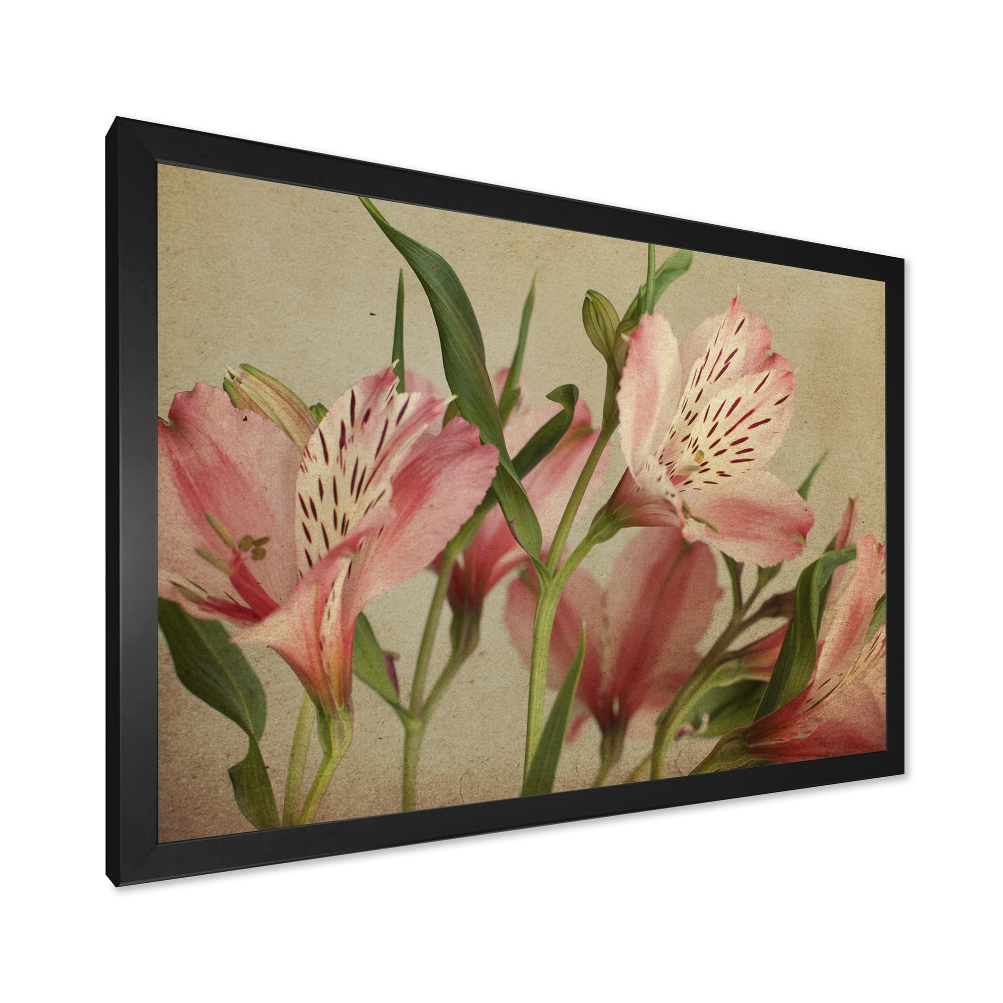 Designart 'Alstroemeria Flower Retro ' Traditional Framed Art Print