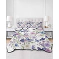 thumbnail image 2 of Twin Quilt Bedding Set, Pink Flowers Reversible Summer Quilt 3 Pieces, Spring Floral Purple Butterflies Watercolor Lightweight Bedspreads Coverlets with 2 Pillow Shams for All Seasons, 2 of 5