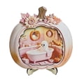thumbnail image 2 of Halloween Ghost Pumpkin Mini House Light, Illuminated Wooden Miniature Scene Ornament with Cute Spirit Figure, Desktop Tabletop Decoration for Mantel, Shelf, Entryway, Party & Fall Display, 2 of 6