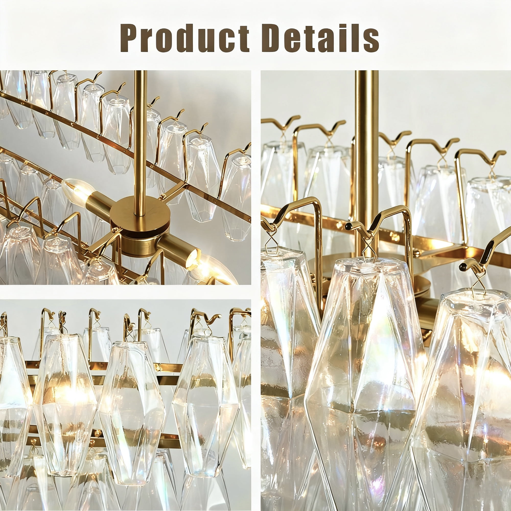 Elegance Fluted Adjustable Crystal Chandelier with Luxe Metallic Finish Fixtures for Dining Living Room Ceiling Lamp for Bedroom