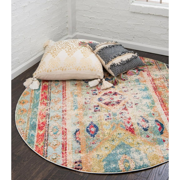 Unique Loom Sedona Collection Area Rug - Yellowstone (8' Round Blue/Beige)