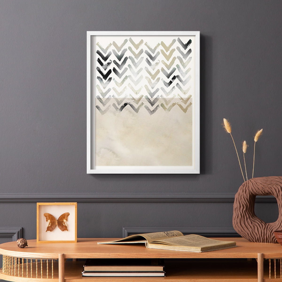 Neutral Chevron in White Solid Wood 8 x 10 Framed Print