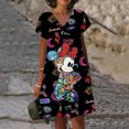 thumbnail image 3 of Vestido de manga corta con cuello en V, informal, bohemio, holgado, elegante, de verano, con estampado 3D de Disney, Minnie y Mickey Mouse, 3 of 5