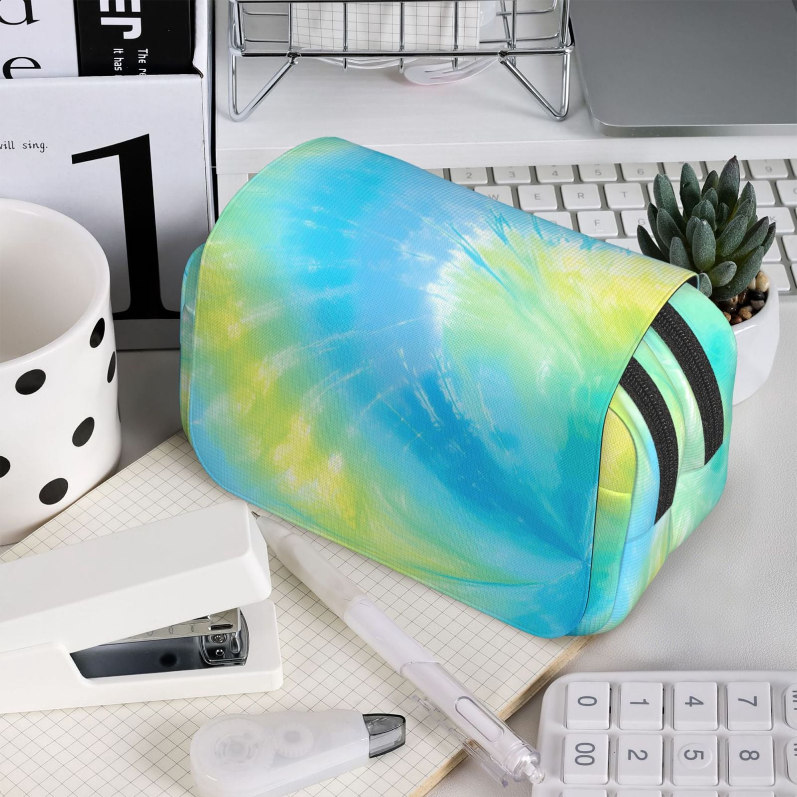 Large-Capacity Flip-Top Double-Layer Pencil Case, Multi-Functional Pocket Pen Case, Durable Stationery Organizer Lightseagreen Tie-Dye Background Vibrant Colors And Swirling (2)