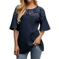 thumbnail image 1 of Xuanfei Women Round Neck Crochet Lace Patchwork Short Sleeve Top, 1 of 7