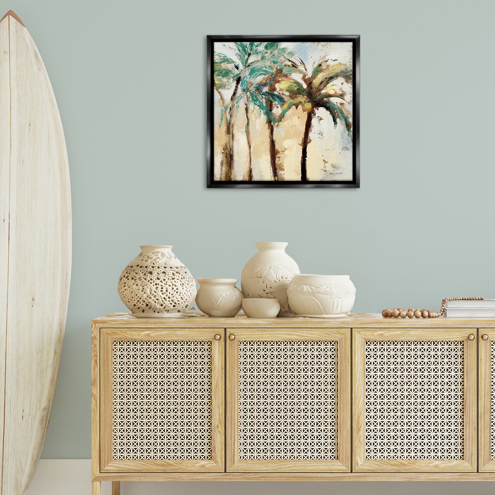 Stupell Industries Rustic Brushed Palm Trees Botanical & Floral Painting Black Floater Framed Canvas Art Print Wall Art, 25 x 25