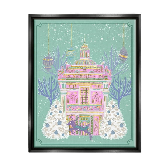 Stupell Industries Pink Ornate Christmas Building Graphic Art Jet Black Floating Framed Canvas Print Wall Art, Design by Melissa Wang
