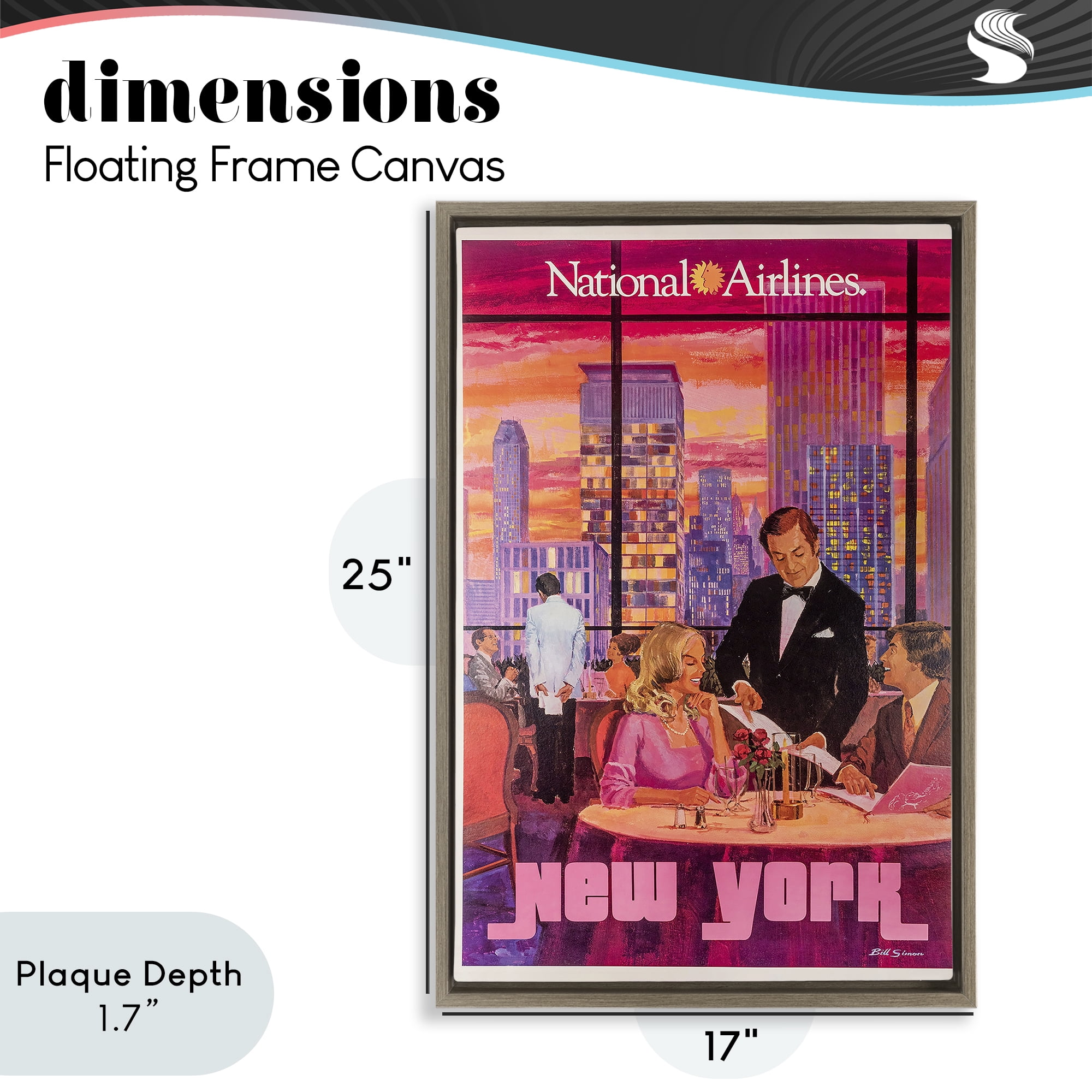 Stupell Industries Vintage New York Dining Brown Framed Floater Canvas Wall Art, design by Vintage Posters