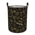 thumbnail image 1 of Balery Gold Pinecone Merry Christmas Cesta de ropa redonda con asas, impermeable, independiente, para ropa, juguetes, dormitorio y familia-Small, 1 of 6