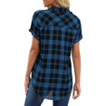 thumbnail image 4 of Short Sleeve Plaid Print Women Casual Blouse Female Summer Turn-Down Collar Shirt Tops, 4 of 4