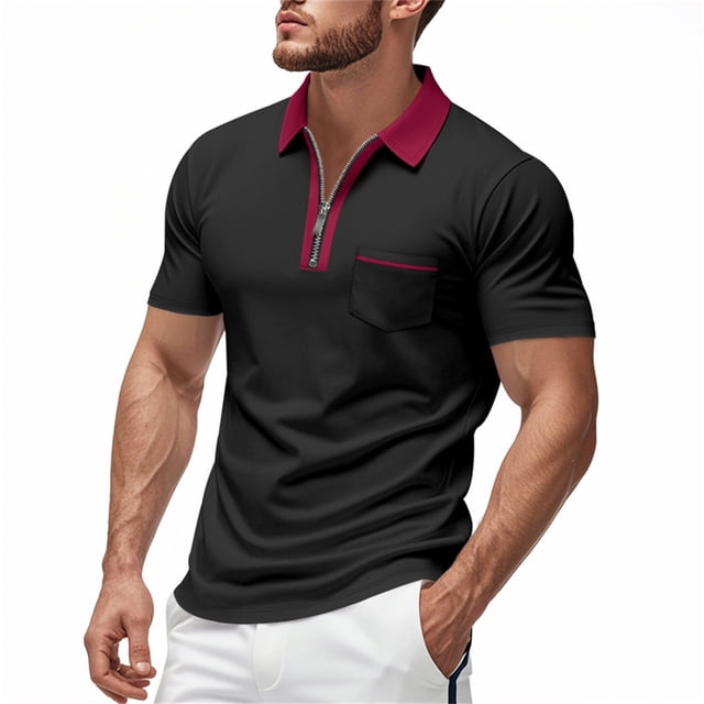 Men's Short Sleeve Zipper Down Collar Shirt - Gradient Print, Polyester Material, Perfect for Business, Casual & Summer