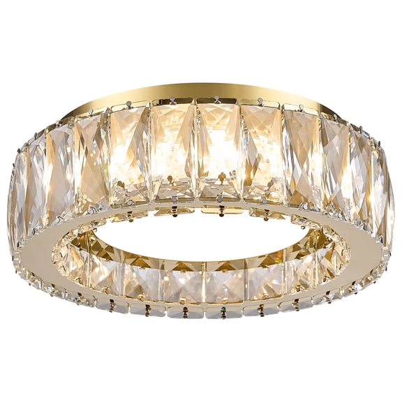 Badiegh 11 inch Modern Dimmable Gold Crystal Bedroom Flush Mount Lights with Dimmable 5CCT 2700K-6000K (24W)