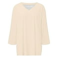 thumbnail image 2 of KBZDBZC Tshirts Shirts for Women Women's Solid Color Fashion Casual V Neck Three Quarter Sleeve Tops Women T Shirt Blouses Womens Casual Blouse(Beige,XXL), 2 of 4