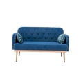 thumbnail image 3 of 55'' Velvet Sofa Chair, Modern Low-Key Luxury Loveseat Sofa, Armrests and Pillows with Branch Jacquard Pattern, Golden Metal Legs (Light Blue), 3 of 7