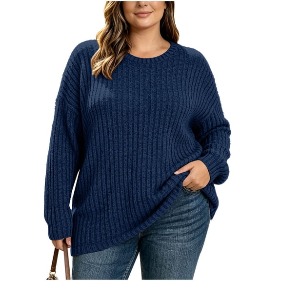 cocolona Womens Plus Size Sweaters Oversized Crew Neck Long Sleeve Ribbed Shirts Casual Fall LightWeight Tops