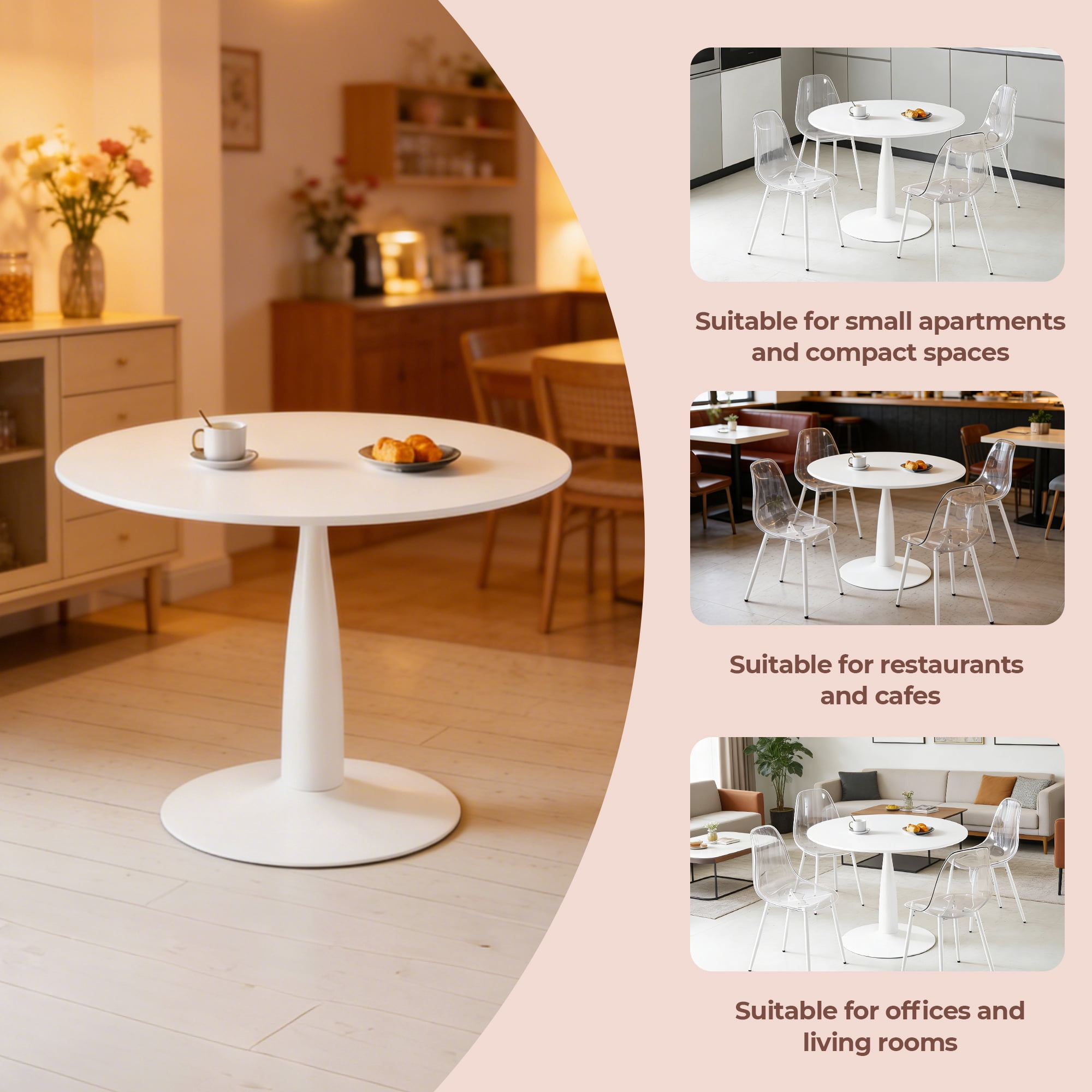 Euroco 23.6" Square Dinning Table for 2 ,Modern Bistro Table with Metal Pedestal Base,Small Kitchen Table for Apartment,Office, Living Room,Black