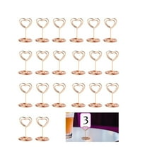 LQQBOX 20Pcs Mini Place Card Holder, Table Number Holders, Table Card Holders, Table Number Stands, Wire Table Picture Photo Holder with Heart Shaped Menu Memo Clips for Wedding Favors (Rose Gold)