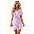 thumbnail image 6 of Women's Fashion Floral Print V-Neck Short Sleeve Dress with Pocket, Casual Pullover Summer Dress, Comfortable Loose Fit, Stylish Daily Wear,Purple Pink,S, 6 of 8