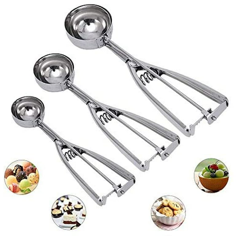 Lngoor Cookie Scoop Set, Tuilful Ice Cream Scoops Set of 3 with Trigger, 18/8 Stainless Steel Cookie Scoops for Baking, Include Large-Medium-Small
