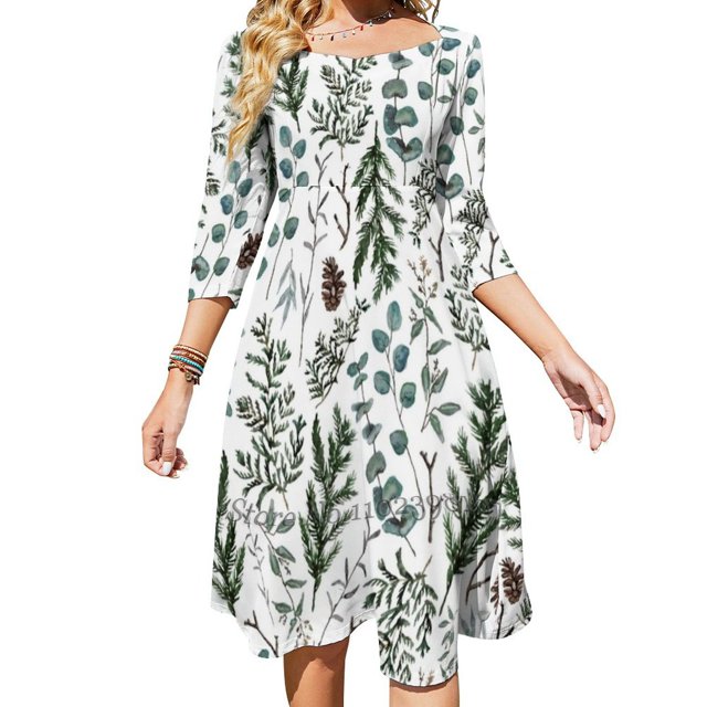 Vestidos de fiesta de noche con vegetación de pino y eucalipto, vestido sexy midi para mujer, vestido dulce de una pieza, árbol de pino y eucalipto coreano