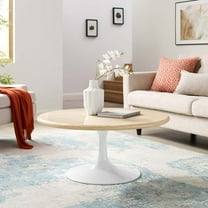 Modway Lippa 36" Round Modern Wood Coffee Table in Brown and White