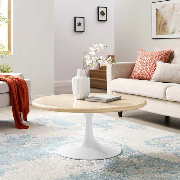 Modway Lippa 36" Round Modern Wood Coffee Table in Brown and White