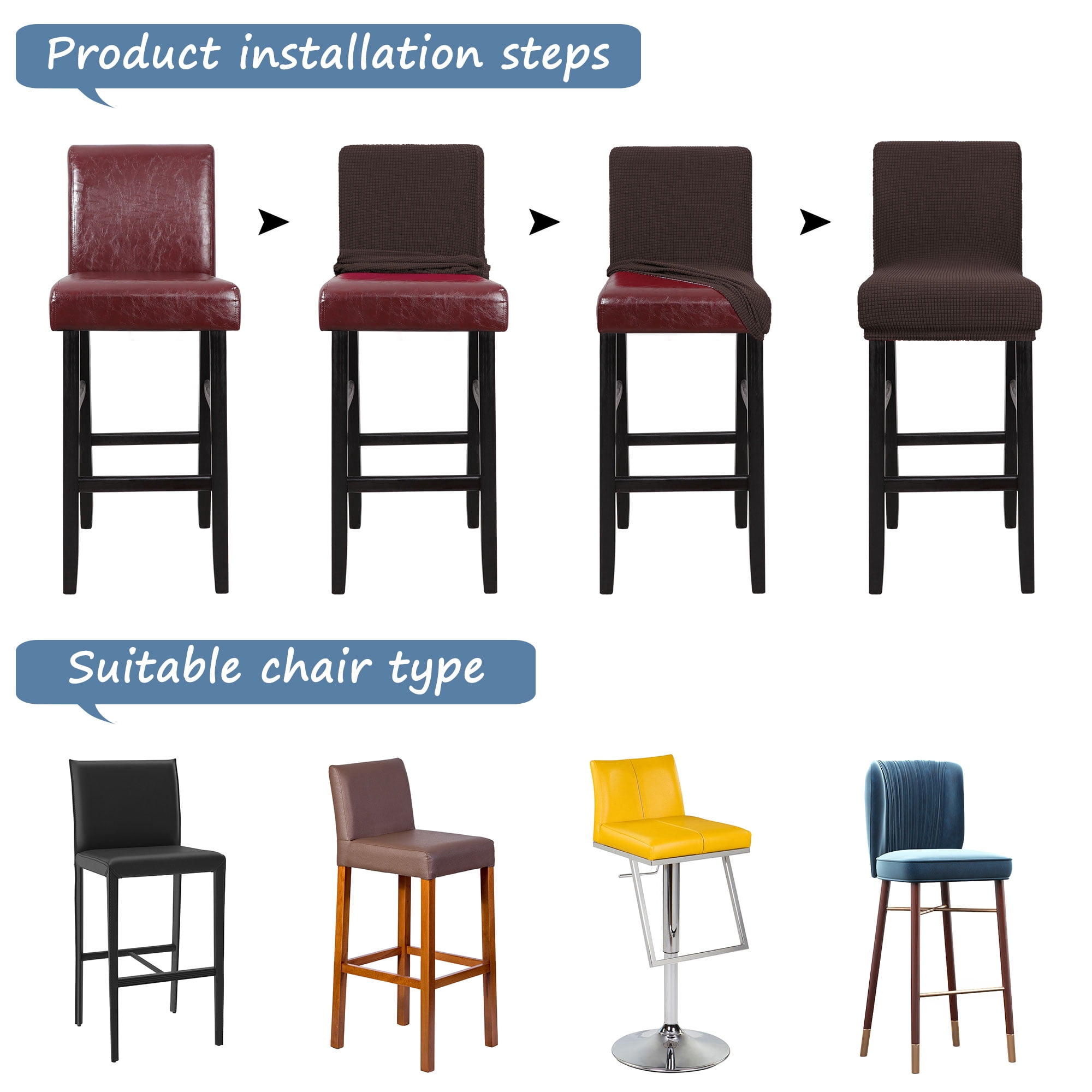 Unique Bargains Polyester Stretch Bar Stool Covers Elastic Band Mid Back Chair Slipcover Dark Brown 2 Pcs