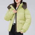 thumbnail image 2 of Women's Winter Puffer Hooded Coat Zip-up Thick Fleece Warm Jacket Oversized Winter Long Sleeve Outerwear Color Block Coats, 2 of 7
