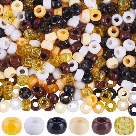 1 Box 600Pcs 9mm Pony Beads Pony Brown Beads Bulk Black White Flat Round Plastic Barrel Friendship Loose Spacer Making DIY Accessories Bracelets Necklaces Handmade Women Adults Mixed Color 1set