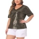 thumbnail image 4 of Blusas de fiesta con lentejuelas para mujeres Agnes Orinda de talla grande, con cuello en V y mangas cortas, 2X dorado, 4 of 6