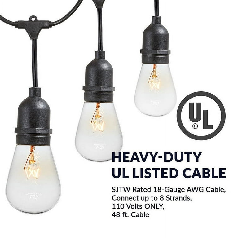Newhouse Lighting 48ft String Lights 15 Sockets Warm White Light Bulbs Newhouse Lighting 48ft String Lights 15 Sockets Warm White Light Bulbs