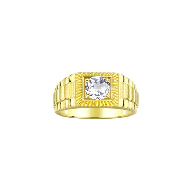 RYLOS Men's Ring Yellow Gold Plated Silver Ring, 7MM Round Shape Gemstone Designer Style Rings White Topaz April Birthstone Rings Silver Size 11