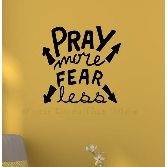 Pray More Fear Less Religious Quote Decals for Wall - Christian Vinyl Wall Art - Quotes Wall Decor for Kitchen, Bedroom, Bathroom - Matte Vinyl Wall Decal Sayings for Wall Decor, 18x18-Inch, Black