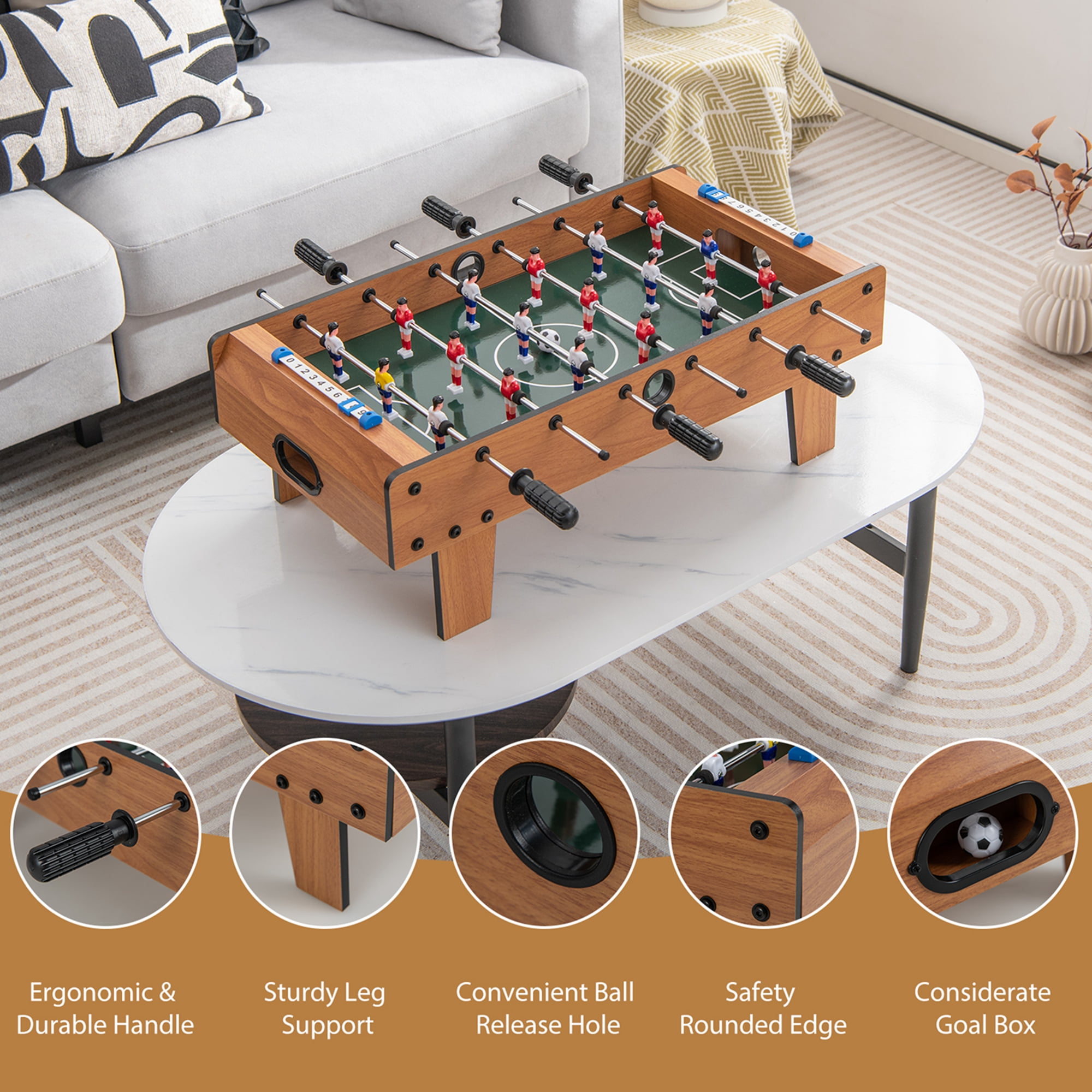 Costway Mini Foosball Table, 27in Soccer Game Table w/ 2 Footballs and Soccer Keepers, Portable Football Game Set for Kids & Adults
