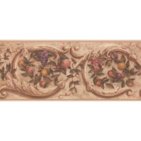 Vintage Fruits On Damask Scroll Ed Beige Wall Wide Retro Wallpaper Border Victorian Design Roll 15 X 10 5 Canada - Vintage Wallpaper Border Designs Vintage Fruits On Damask Scroll Ed Beige Wall Wide Retro Wallpaper Border Victorian Design Roll 15 X 10 5 Canada - Vintage Wallpaper Border Designs