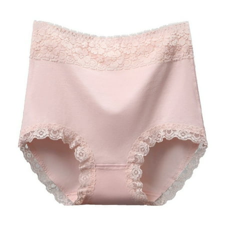 

Women s Cotton Underwear Lace Briefs Large Size Belly Lifting Hip Cotton High Waist Elastic Underwear Pink L
