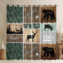 Homewish Jungle Bear Deer Black Out Curtains,Country Farmhouse Logdge Curtains Pack of 2 (42x63 Each),Green Brown Bedroom Curtains For Boys Teens,Ultra Soft Home Decor