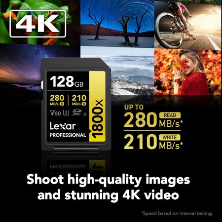 128GB SDXCカード SDカード Lexar レキサー Professional GOLD 1800x Class10 UHS-II U3 V60 R:270MB/s W:180MB/s 海外リテール LSD1800128G-BNNNG ◆メ