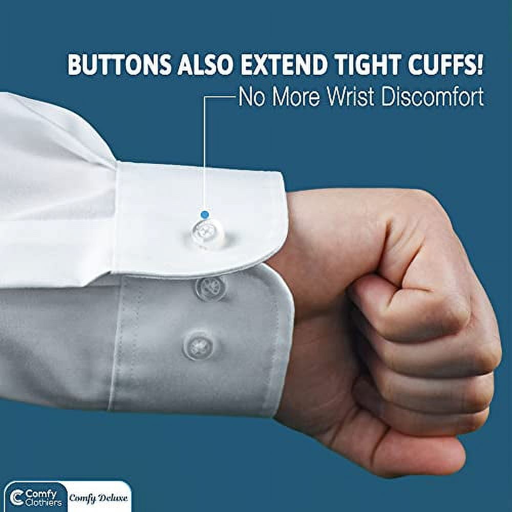 Comfy Deluxe Collar Extenders - Premium Elastic Dress Shirt Neck Extenders  (White Buttons) 3-Pack 