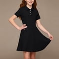thumbnail image 3 of NAISIBABY Girls School Uniform Dress, Button-Up Collar A-Line Short Sleeve Summer Casual Dresses Black 13T, 3 of 8