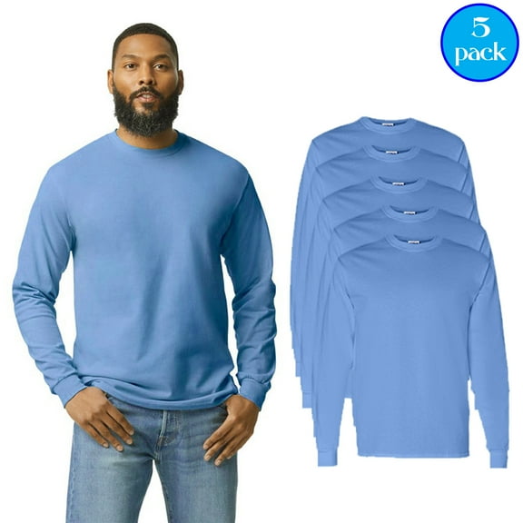 Gildan Heavy Cotton Long Sleeve T-Shirt, Value Pack Cotton T-Shirts, Carolina Blue,5 Pack, S