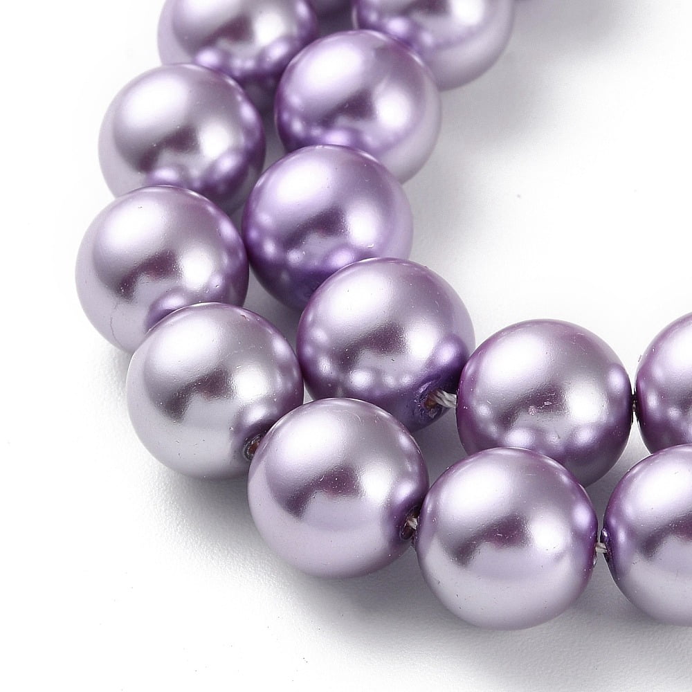 Eco-Friendly Grade A Glass Pearl Beads Pearlized Round Lilac 12mm Hole: 1.2mm about 35pcs/strand 15.94''(40.5cm)