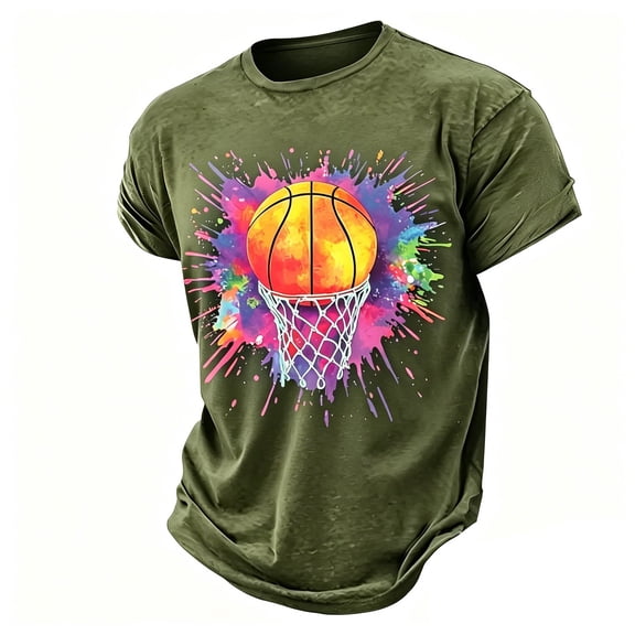 Shinyii Boys Graphic Tee Basketball Print Short Sleeve T-Shirt Kids Summer Top, Sizes 2-13