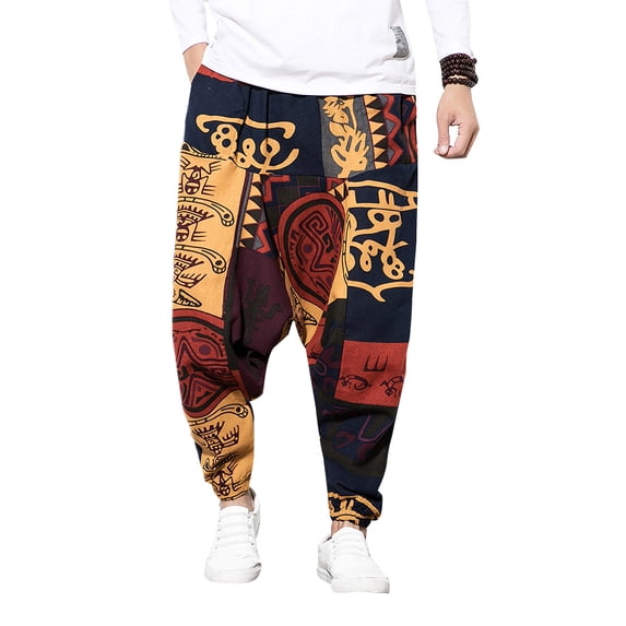 KOMOO Unisex Harem Pants Elastic Waist Band Printed Pockets Bottoms Jogger Sport Hip Hop Trousers