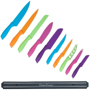 Classic Cuisine Colorful 10-Piece Stainless Steel Kitchen Tools Knife Set with Magnetic Bar